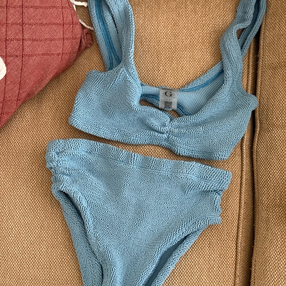 Light blue hunza G bikini.